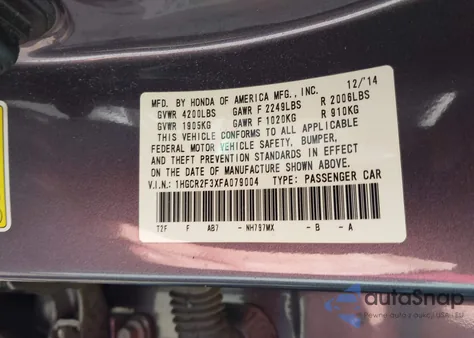 2015 Honda Accord Lx z USA, uszkodzony, nr VIN 1HGCR2F3XFA079004